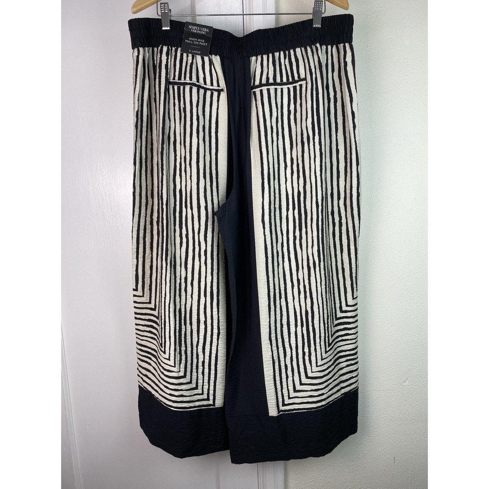 NWT Simply Vera Vera Wang Women's XL Cream Black Striped High Rise Pull On Pants - Picture 4 of 9